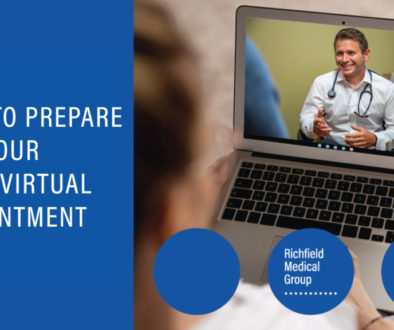 Doctor on a laptop with text: "How to Prepare for your first virtual appointment" from Richfield Medical Group in Minnesota