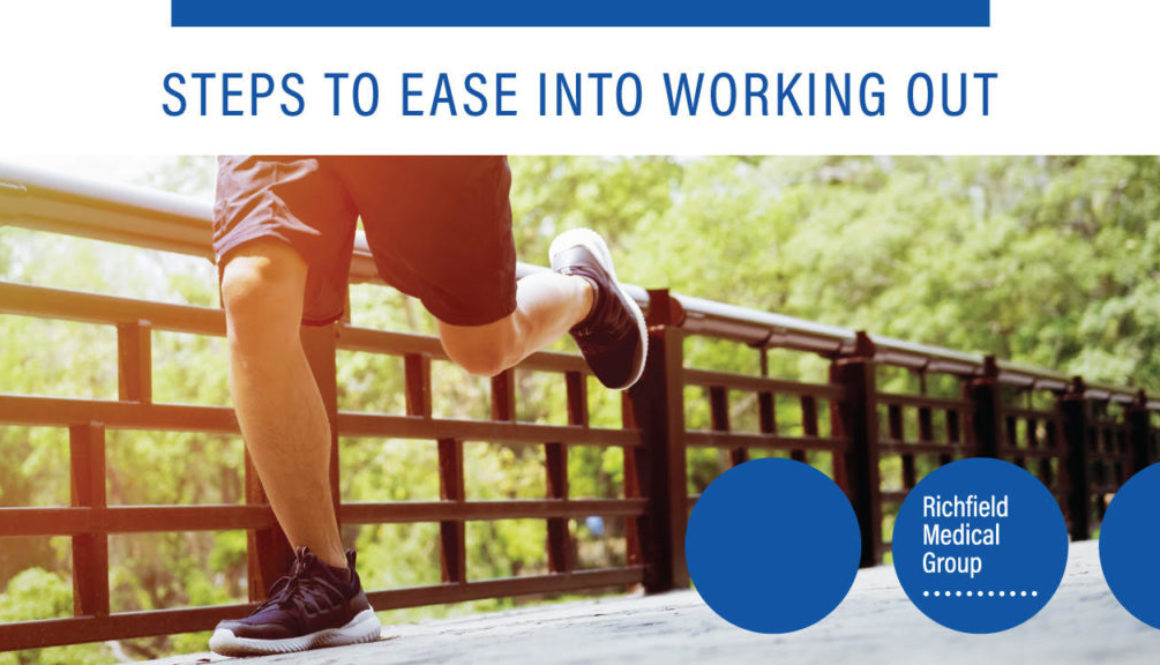 Image of a man running with text: Steps to Ease Into Working Out from Richfield Medical Group in Minnesota